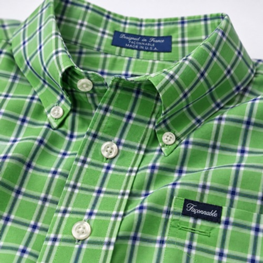 Faconnable Men's Large Green Plaid Cotton Button Down Shirt Made in USA - Picture 2 of 10